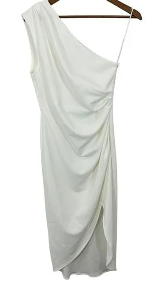 Elliatt White One Shoulder Midi Dress‎ Ruched Cocktail Party Dress Size S Bridal thumbnail 1