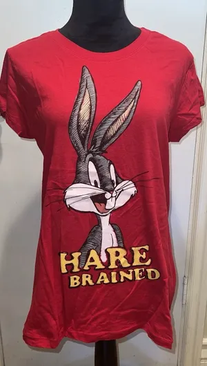 Looney Tunes Bugs Bunny Hare Brained T-Shirt Size Extra Large XL Red. Juniors.‎ thumbnail 1