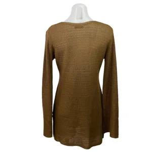 MOTF Women's Brown Long Sleeve Plunge V Neck Shell Knit A Line Mini Dress Size M thumbnail 3