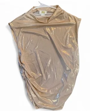 Maeve for Anthropologie Mock Neck Ruched Gold Shine Top M thumbnail 1