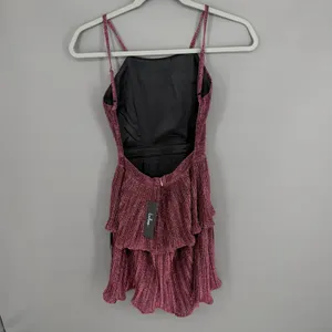 Lulus Sweetest Soiree Mini Dress XS Plum‎ Metallic Tiered Plisse Open Back Party thumbnail 7