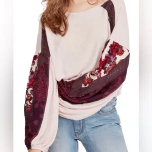 Free People Long Balloon Sleeve Clash Thermal Top thumbnail 2