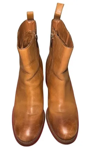 Vince Camuto Womens Cognac Leather Block Heel Ankle Boots Size 8.5M Brown‎ Zip thumbnail 1