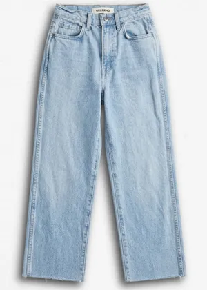 GRLFRND High Waisted Baggy Wide Leg Jeans Light Wash Raw Hem‎ Size 24 thumbnail 1