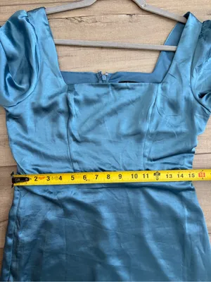 Lulu’s Got The Love Slate Blue Satin Square Neck Mini Long Sleeve Dress Medium thumbnail 8