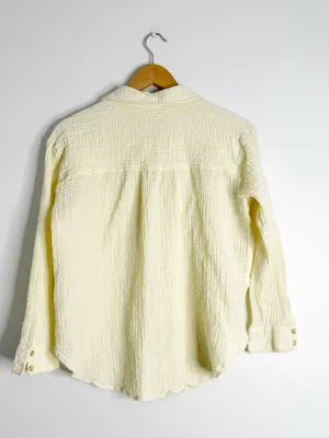 Pilcro by Anthropologie Seersucker Button Up Shirt Large Yellow Cotton Top thumbnail 3
