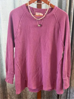Terra & SKY Women's Long Sleeve Waffle Knit Top - Magenta thumbnail 1