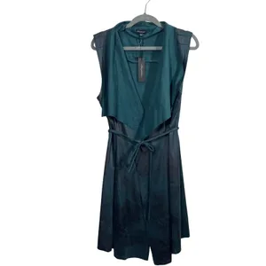 Shinestar Women Teal Ombre Open Front Long Vest Duster Tie Waist Size L thumbnail 2