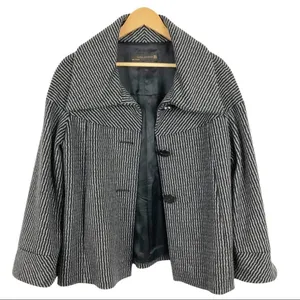 Zara wool retro jacket with big buttons gray and black pattern, wide sleeves M thumbnail 2
