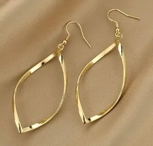 18K Gold Plated Twisted Dangle Earrings thumbnail 1