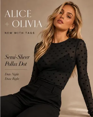 Alice + Olivia NWT Black Flocked Polka Dot Semi Sheer Mesh Long Sleeve Top M thumbnail 1