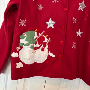 Take Two Red Snowman Button Up Shacket‎ Size Medium thumbnail 4