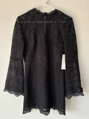 Aqua Black Crochet Lace Mini Dress Bell Sleeves Whimsigoth thumbnail 1