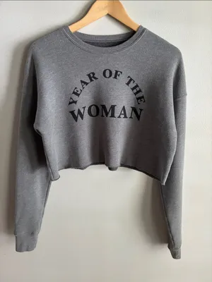 My Sister Year of the Woman Cropped Sweatshirt Gray Oversized Graphic Pullover thumbnail 1
