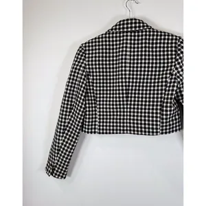 ZARA Womens Blazer Black Double Breasted Plaid Cropped Tweed Jacket Notched XS thumbnail 8