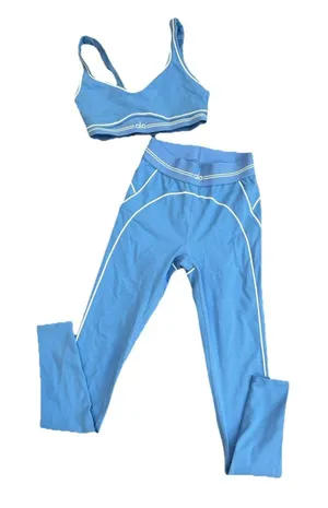 Alo Yoga Crystal Clear Blue Airbrush Heart Throb Set Leggings Bra thumbnail 1