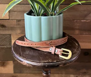 Vintage Jordache Genuine Leather Belt USA Made Arrow Stitch Brass Buckle 30 thumbnail 8