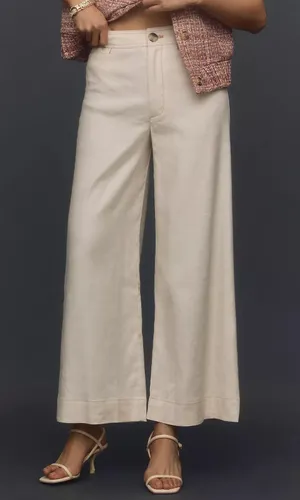 Anthropologie NWT White THE ETTIE HIGH-RISE CROP WIDE-LEG PANTS BY MAEVE: LINEN EDITION. Size 25 thumbnail 2