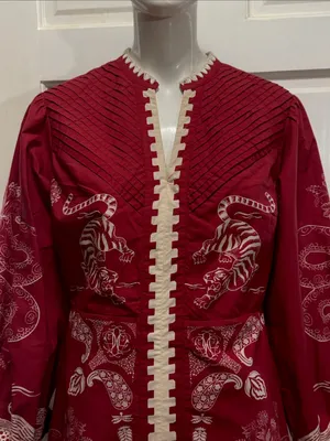ANNA CATE Jenny Scarlet Embroidered Tiger Long Sleeve Dress 100% Cotton Size S thumbnail 3