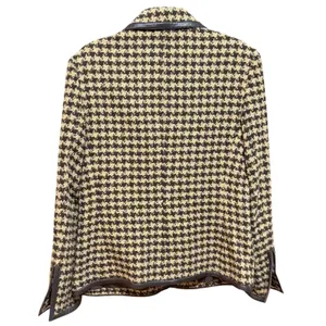 Peck & Peck Houndstooth Wool‎ Blend Zip Jacket Brown Tan Faux Leather Trim Sz 12 thumbnail 3