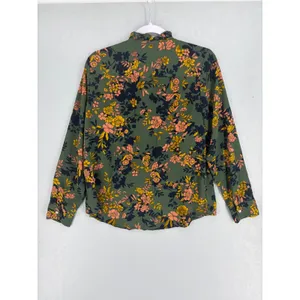 Nanette Nanette Lepore Womens Blouse Green Floral Ruffle Button Down M thumbnail 3