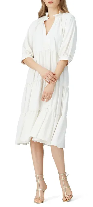 Amanda Uprichard White Midi Tiered Dress thumbnail 1