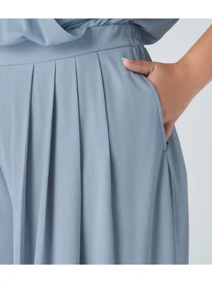 Halara V Neck Short Sleeve Pockets Wide Leg Flowy Waffle Jumpsuit Blue 2X thumbnail 3