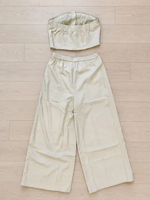 HYFVE Women's Ivory Button-Front Tube Top Wide-Leg Pants 2-Piece Set M NWOT thumbnail 2