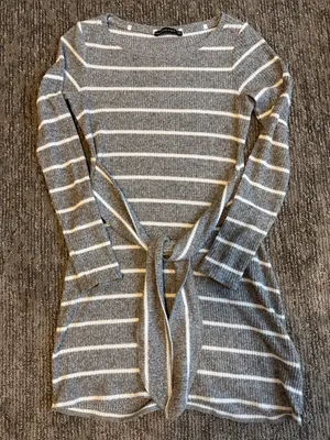 Abercrombie & Fitch Gray and White Striped Tie-Front Sweater Dress thumbnail 1