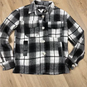 Kendall & Kylie Women's Plaid Flannel Shacket‎ Jacket Black White Size XS thumbnail 2