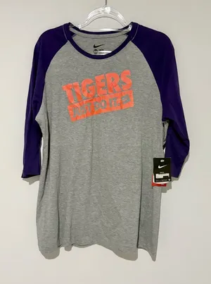 Nike Clemson Tigers just do it Raglan Baseball T-Shirt grey women’s‎ XXL thumbnail 1