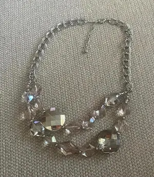 Silver Chain Link And Grey Translucent Chunky Beaded Statement Necklace Gray thumbnail 1