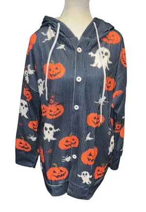 Spooky print Halloween cardigan hoodie thumbnail 1