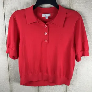 J.Crew Sweater Polo Women Medium Red Ultra-Fine Cotton Short Sleeve CG811 thumbnail 1