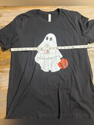 Bella Canvas Black Tee with White Ghost, Orange Jack-O'-Lantern & Red Soda Can thumbnail 6
