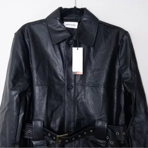 NWT Honor The Gift Vegan Leather Belted Trench Coat S Black Oversized Logo thumbnail 9