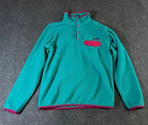 Patagonia Synchilla Fleece Pullover Teal Pink Trim Snap-T Women's Large thumbnail 1