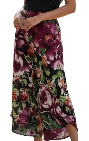 G.I.L.I. Black Floral Wide Leg Pull On Knit‎ Cape Pants NWOT Size XS thumbnail 1