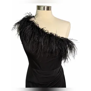 MAC DUGGAL NWT Black One Shoulder Feather Trim Gown, Size 6 ($398) thumbnail 5