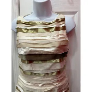 Alice + Olivia Dress Women Cream Gold Silk Tiered Ribbon‎ Mini Size 4 thumbnail 3