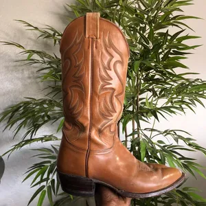Nocona Cognac Brown Leather Almond Toe Western Riding Cowboy Vintage Dress Boots Men 8E Measurement in pics thumbnail 2
