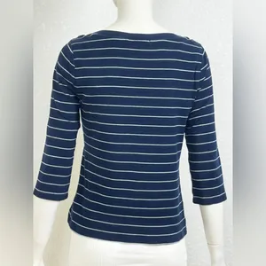 Ralph Lauren Vintage 100% Cotton Navy White Striped Long Sleeve Top Sz Medium thumbnail 2
