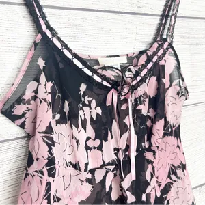 Vintage California Dynasty Sheer Black & Pink Floral Chemise Lingerie Size Large thumbnail 8