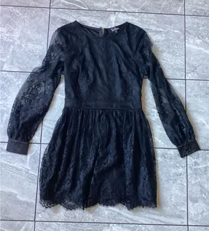 Lulus Black Floral Lace Long Sleeve Mini Dress XS Sheer Sleeve Eyelash Hem thumbnail 1