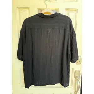 Abercrombie & Fitch Black Linen Blend Cropped Short Sleeve Button Up Size XL thumbnail 2