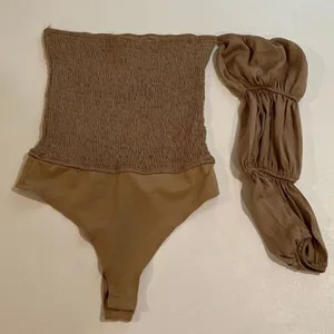 Promesa One Shoulder Puff Sleeve Bodysuit Women’s Size S Tan Neutral thumbnail 1