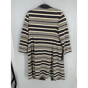 Domani Knits Womens Long Coat Striped Knit Button Front Gray Cream Large thumbnail 6