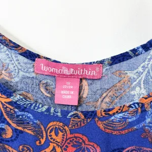 Woman Within 1X Tank Top 22/24W Blue Orange Paisley Sleeveless Rayon Coastal 750 thumbnail 8