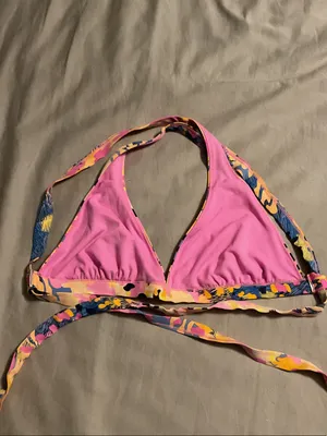 Roxy Multicolor Abstract Print Bikini Top - Pink, Yellow & Blue thumbnail 5