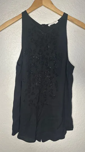 ALC Frank Black Sparkle Studs Sleeveless Tank Top Viscose Date Night Glam Party thumbnail 1